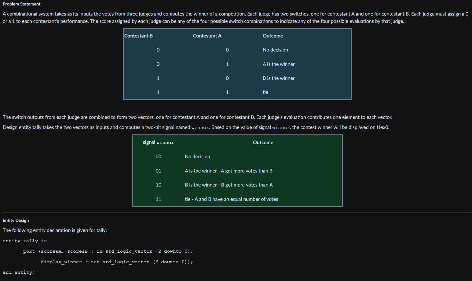  Problem Statement or a 1 to each contestant's performance. The score