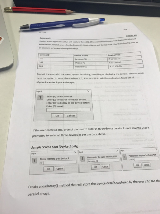  In java Design a Use the following data as tored in