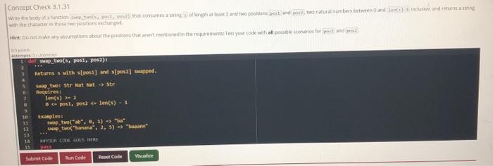  Solve it using Python Concept Check 3.1.31 wete the body of