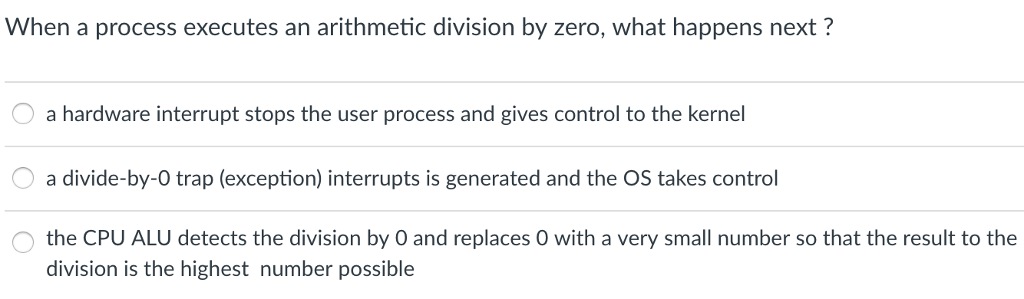 When a process executes an arithmetic division by zero, what happens