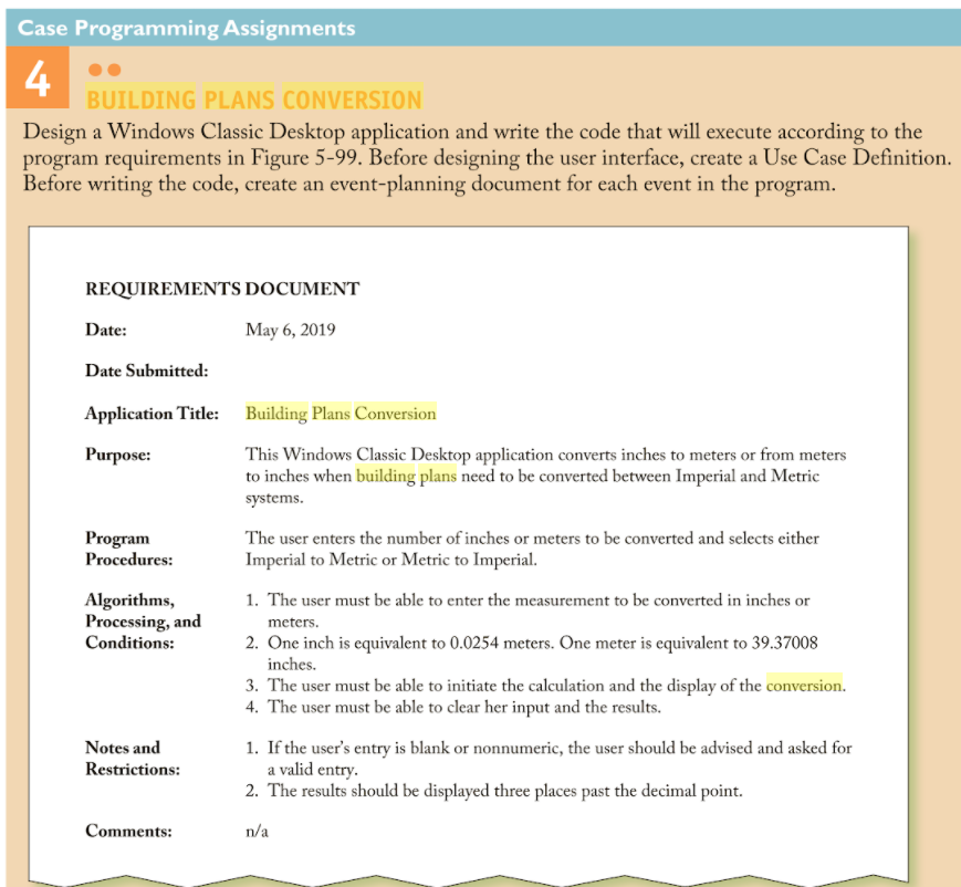 Need help with desinging the program Case Programming Assignments 4 BUILDING PLANS