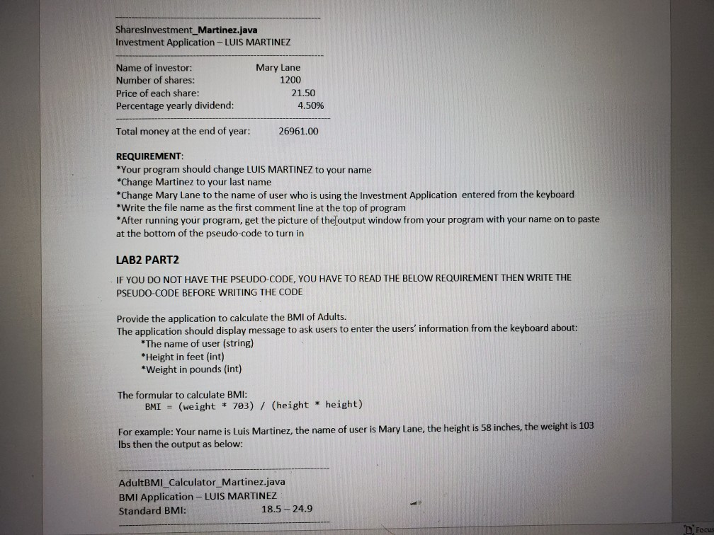 int numbeofshare; double pricePerShare, year IyDivedend, totalMoney, totalMoney Invested; System.out.print("Enter the investor