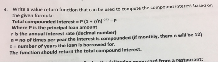  Write the given formula: Total compounded interest = P (1 +