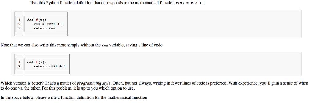  lists this Python function definition that corresponds to the mathematical function