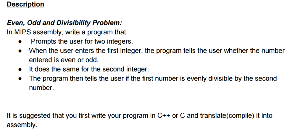 In MIPS assembly, write a program that Prompts the user for