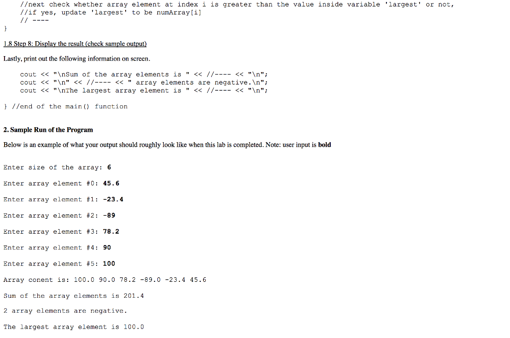 array back to the user, and also Display the array elements in