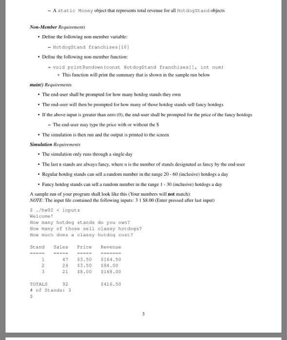 and name their types HotdogStand and Money All relevant classes, functions, and