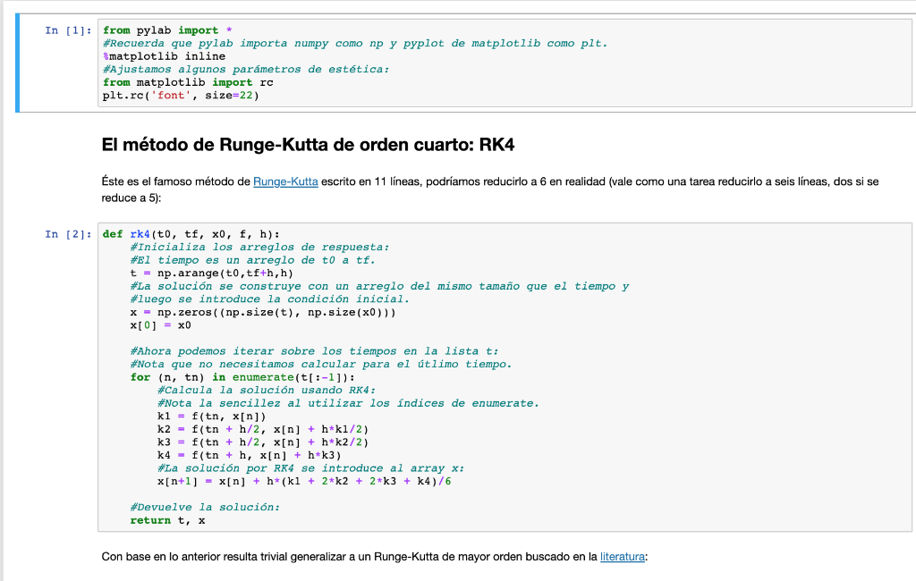 Implement the RK5 in the next code and re-write it. In [1]:
