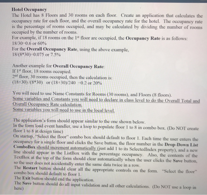  Use Visual Basic and include named controls Hotel Occupancy The Hotel