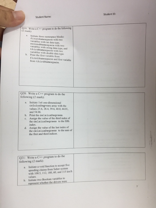  Student ID Student Name: 019: Whte a C program to do