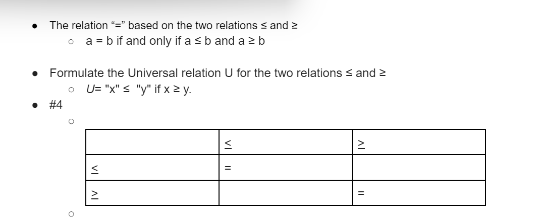 Solve #4 with info given above - The relation "=" based on