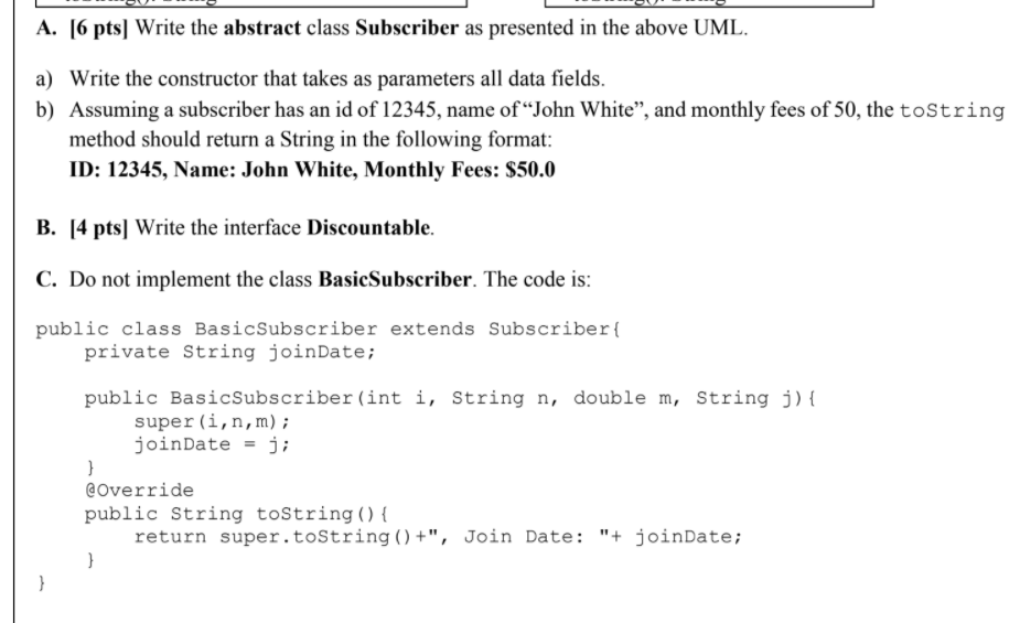 posible Question 1 [40 pts] Implement the below classes and interface as