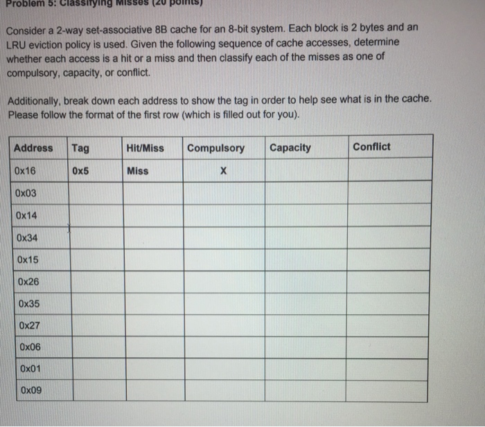  Problem 5: Classitying MISSes (20 points Consider a 2-way set-associative 8B