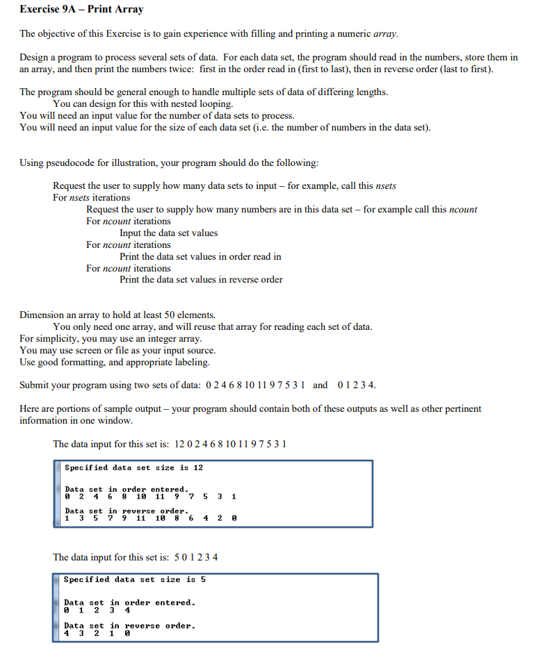 using C++ Exercise 9A - Print Array The objective of this