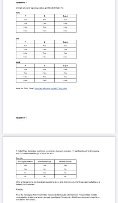  c programming Question Using and logical operators the table for AND