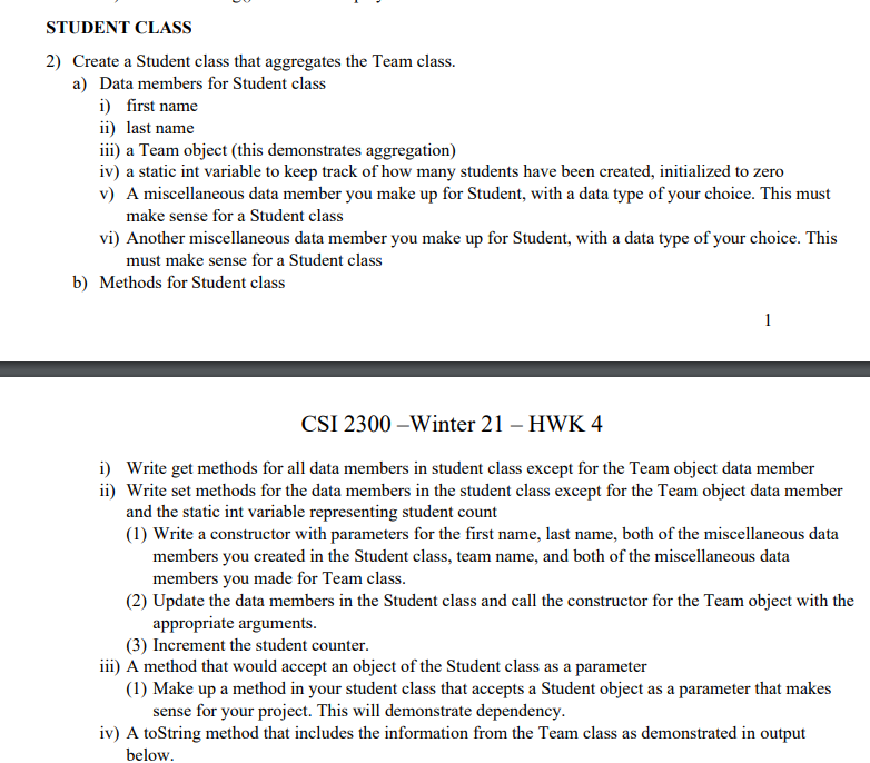 and Aggregation Method overloading Passing objects as parameters The instructions are somewhat