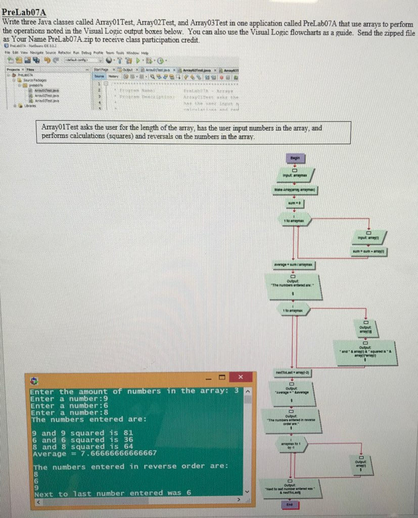Write three Java classes called Array01Test, Array02Test, and Array03Test in one application