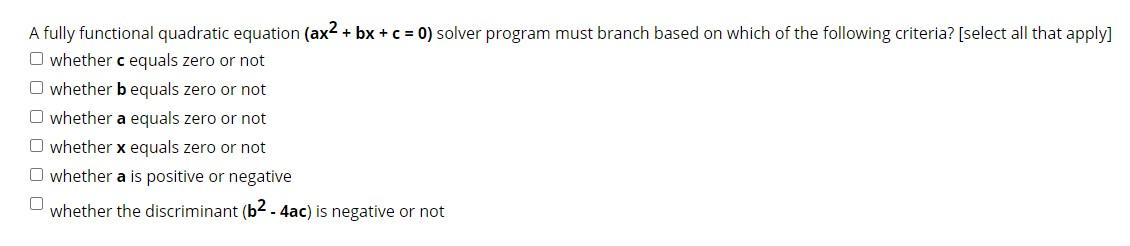 A fully functional quadratic equation (ax2 + bx + c =