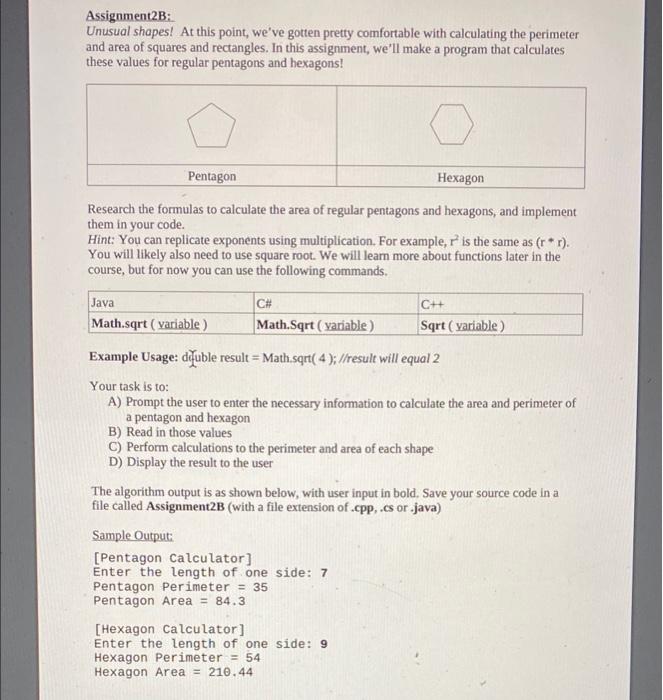 java as simple as they can Assignment2B: Unusual shapes! At this point,