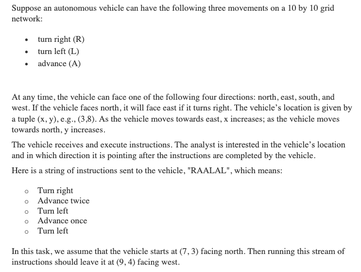  Python program. Suppose an autonomous vehicle can have the following three