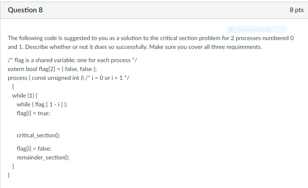  Question 8 8 pts Rectangular Snip The following code is suggested