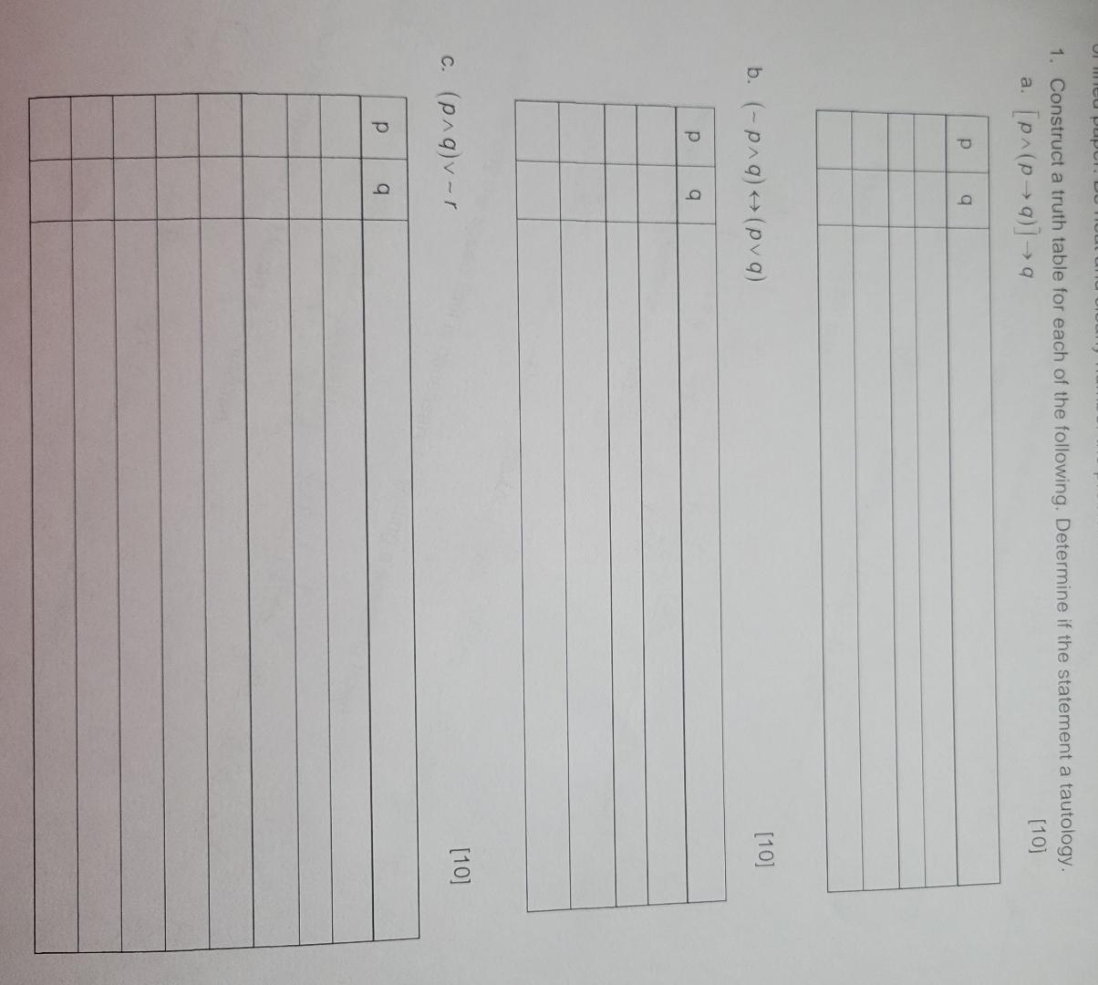  Construct a truth table for each of the following. Determine if
