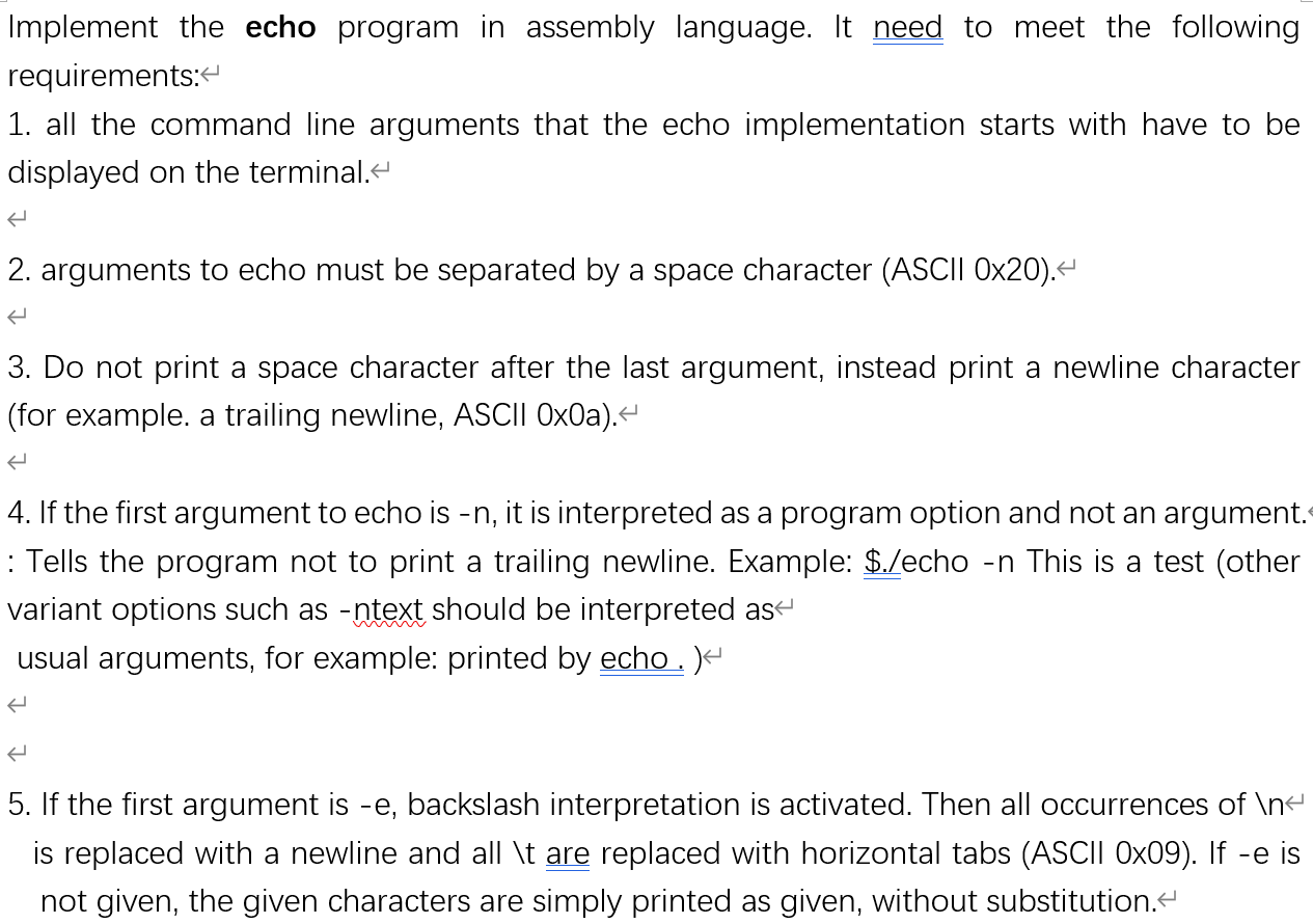 Assembly task: Example of an echo implementation: Implement the echo program in