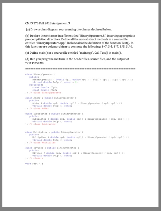 CMPS 370 Fall 2018 Assignment 3 (a) Draw a class diagram