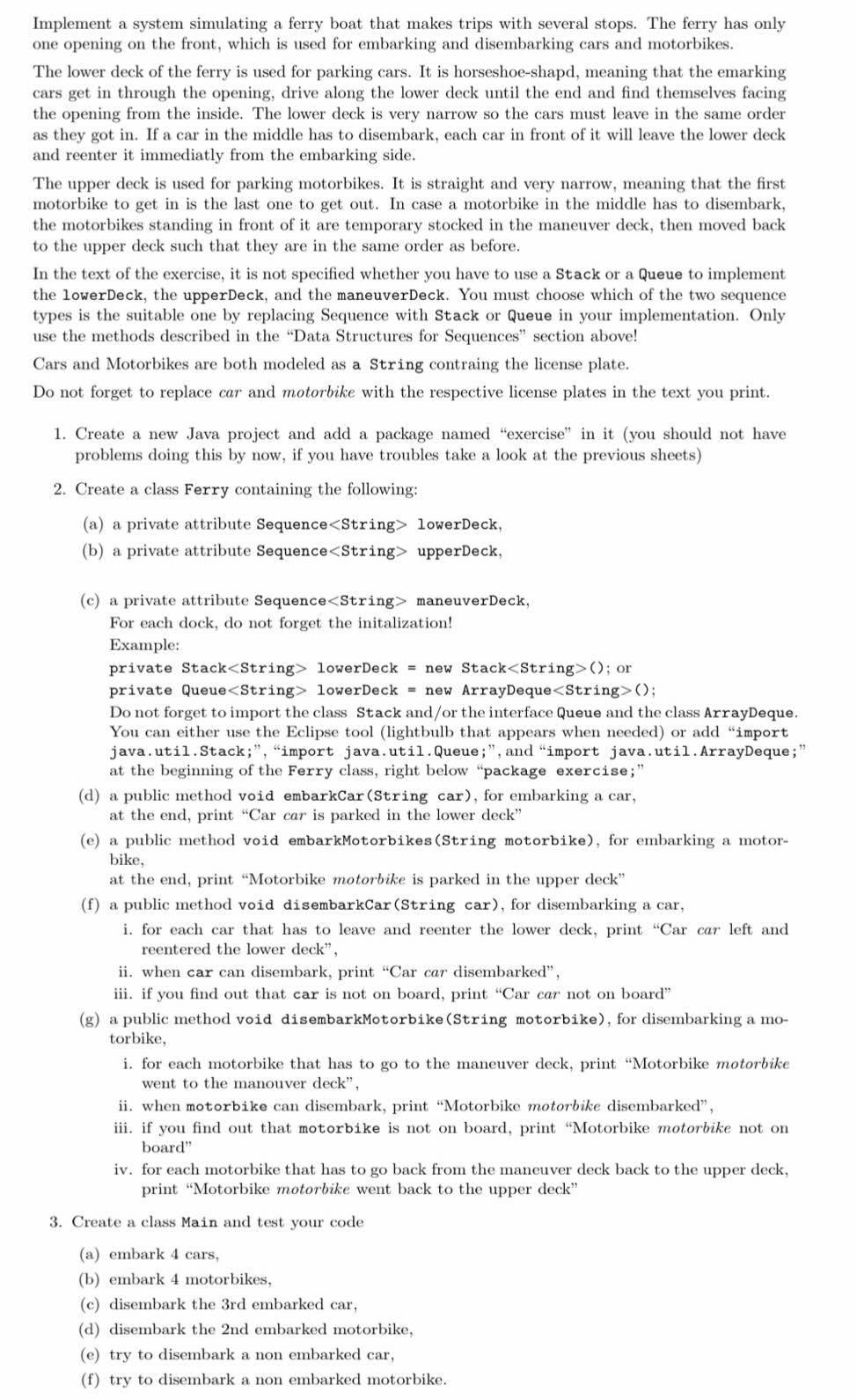  Implement a system simulating a ferry boat that makes trips with