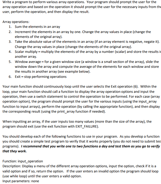  Write a program to perform various array operations. Your program should