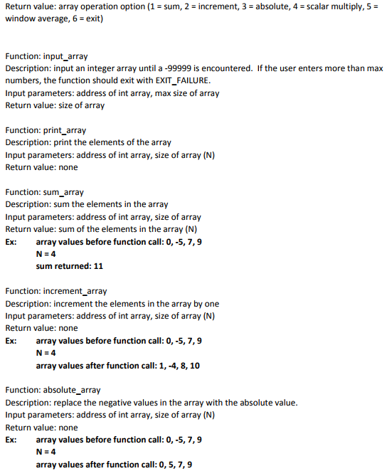 prompt the user for the array operation and based on the operation