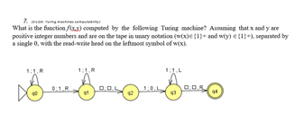  What is the function f(x) computed by the following Turing machine