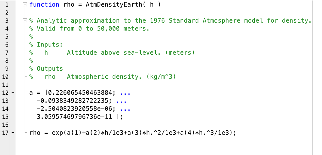 The required function AtmDensityEarth.m is included here. Use the 2D-gravity turn model
