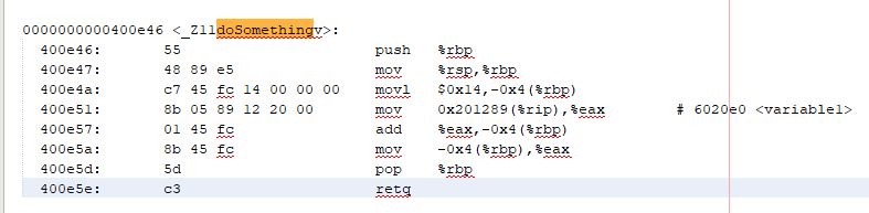 the size of machine code for the doSomething method by subtracting the