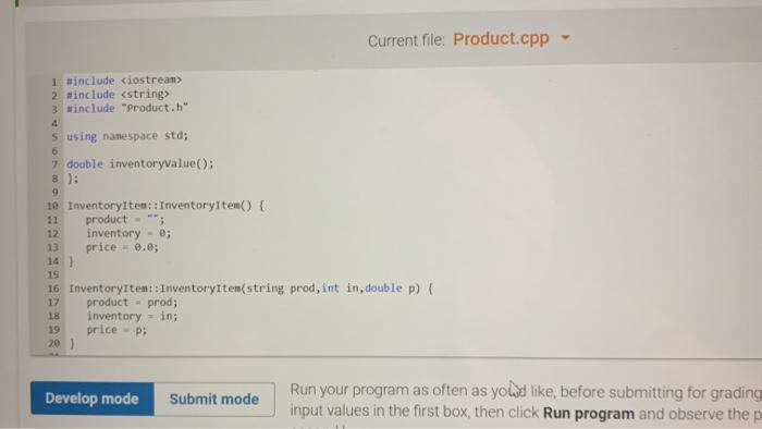 int count)- set the data members using the three parameters void setoode(string