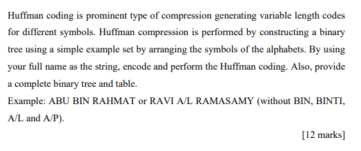  Huffman coding is prominent type of compression generating variable length codes