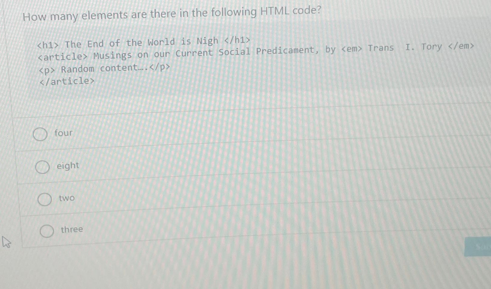  How many elements are there in the following HTML code? (:p:)(:p:)