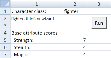 Using vba Excel Exercise: Character classes RPGs are role playing games, like