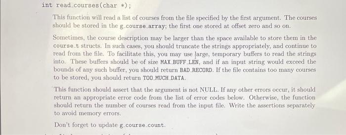  This function will read a list of courses from the file