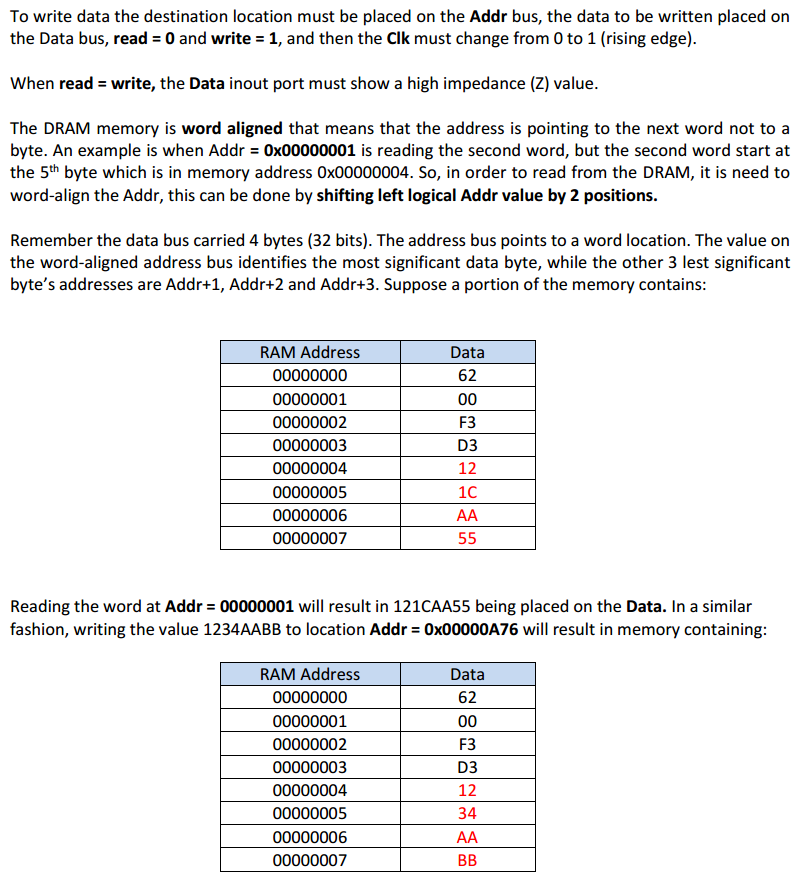 on the infromation given above for the "DRAM": DRAM.vhd file which contains