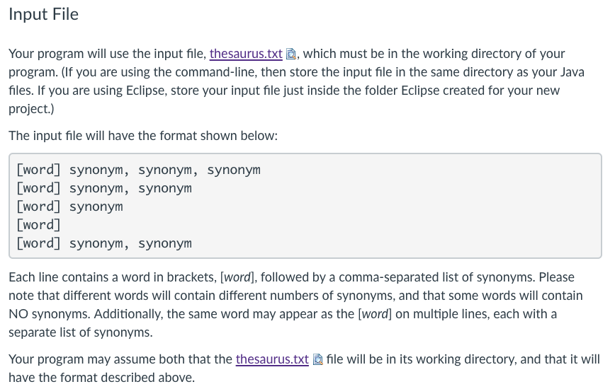 program that reads an input file containing a list of words and