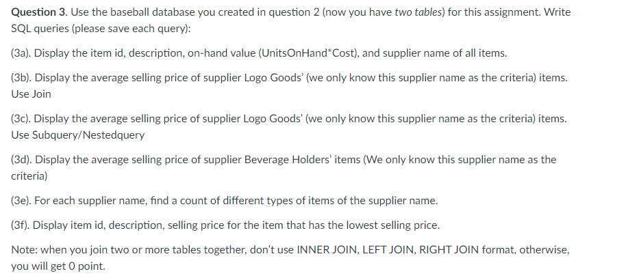  Question 3. Use the baseball database you created in question 2