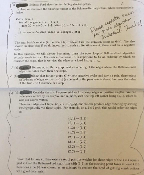  3.Bellman-Ford algorithm for finding shortest paths. In class, we discussed the