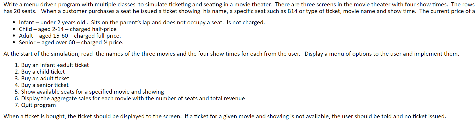 Write a Kotlin Program to simulate a movie theater . Write a