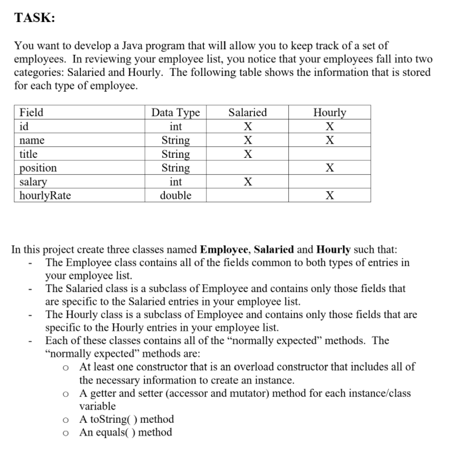  TASK: You want to develop a Java program that will allow
