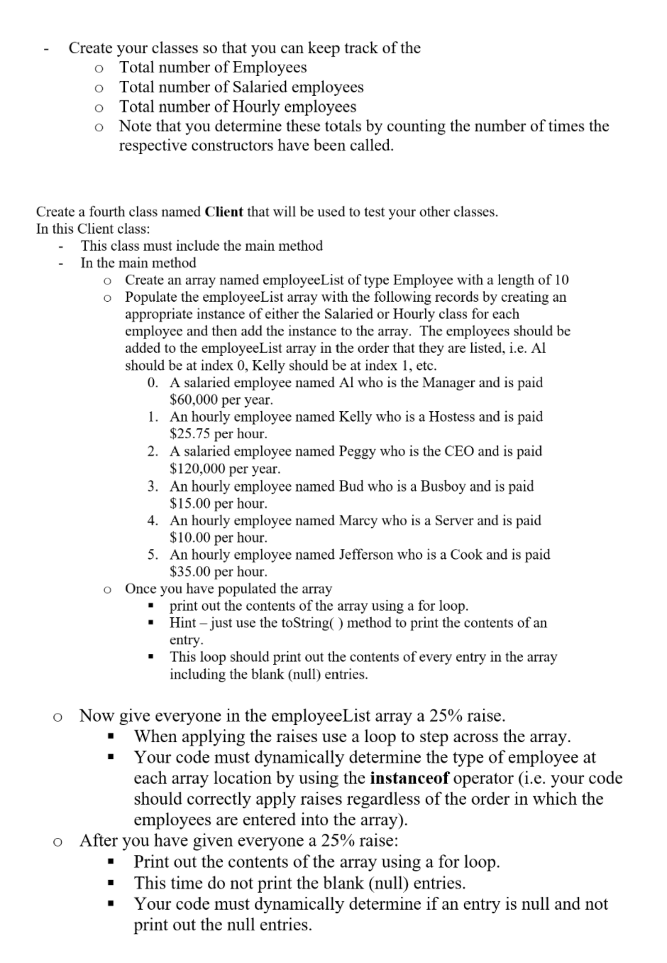 you to keep track of a set of employees. In reviewing your