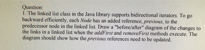  Java Programming Question: 1. The linked list class in the Java