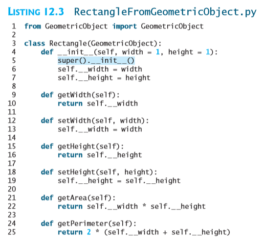 This is python 3.2 LISTING 12.3 RectangleFromGeometricobject.py 1 from Geometricobject import