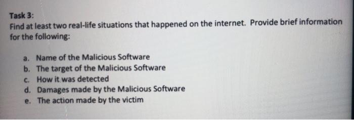 this malicious software can do to the information assests. b. What are