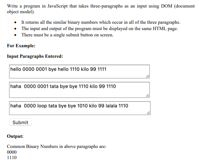 Please Answer in Javascript. Please read the question carefully i need to